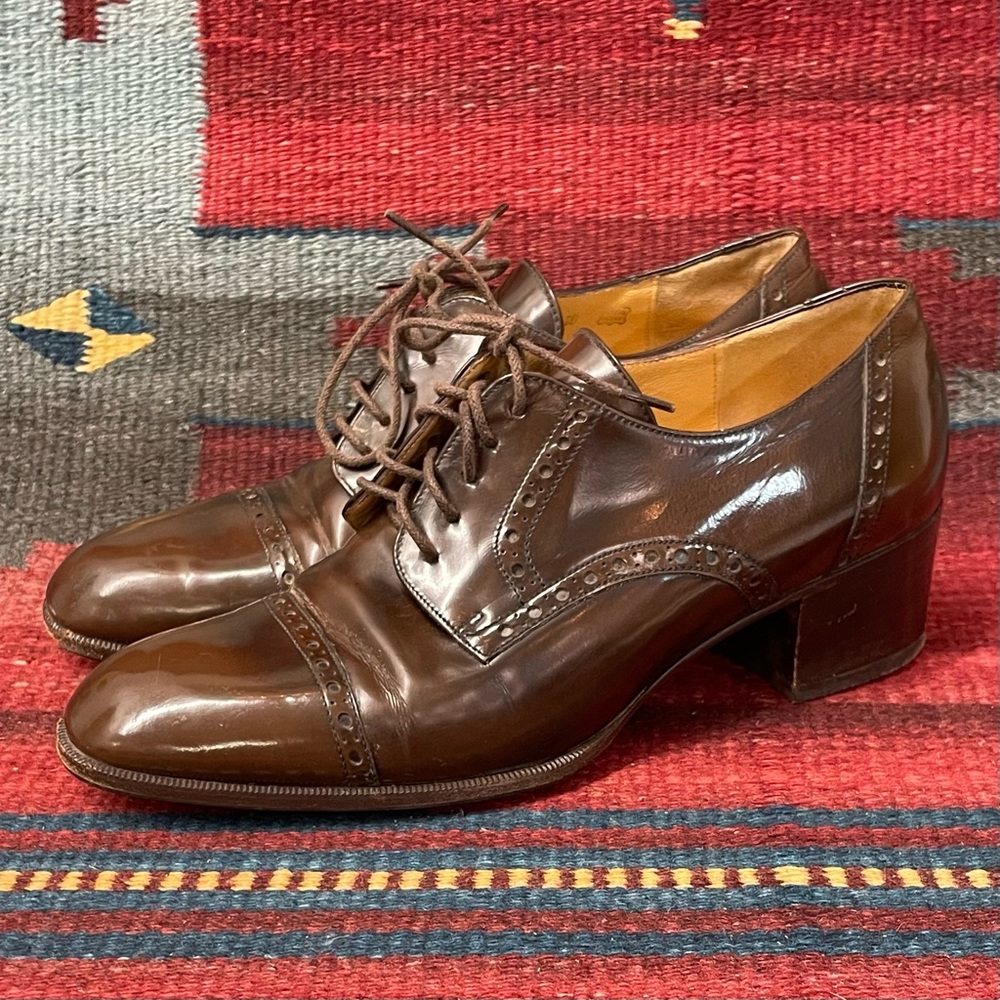 VTG Bruno Magli Brown Leather Perforated Cap Toe Heeled Oxfords Ladies sz 5.5 B